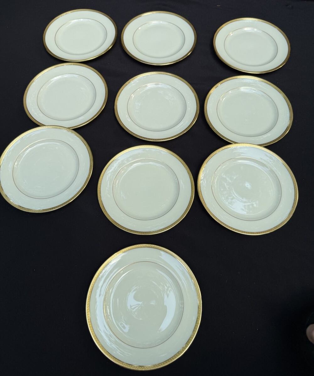 Vintage Lenox S62 Set Of 10 Ivory and Gold 6” Bread Side Plates EUC!